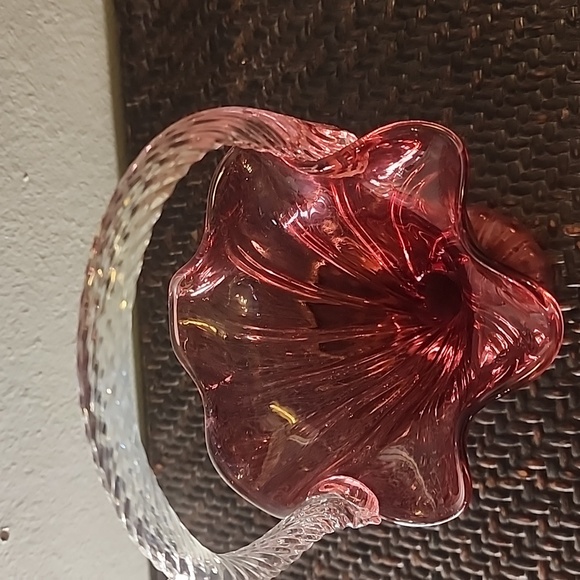 Vintage Fenton Style Glass Basket Vase Cranberry Red Burgundy Vase - Picture 2 of 10